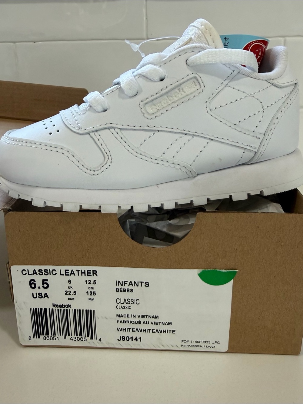 Reebok Kids White Classic Leather Sneakers